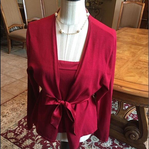 Red Cardigan with Matching Tank & Silk Sash - Picture 1 of 11